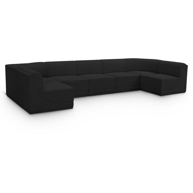 Canapé modulaire rembourré 7 pièces Ollie, Tissu bouclé noir