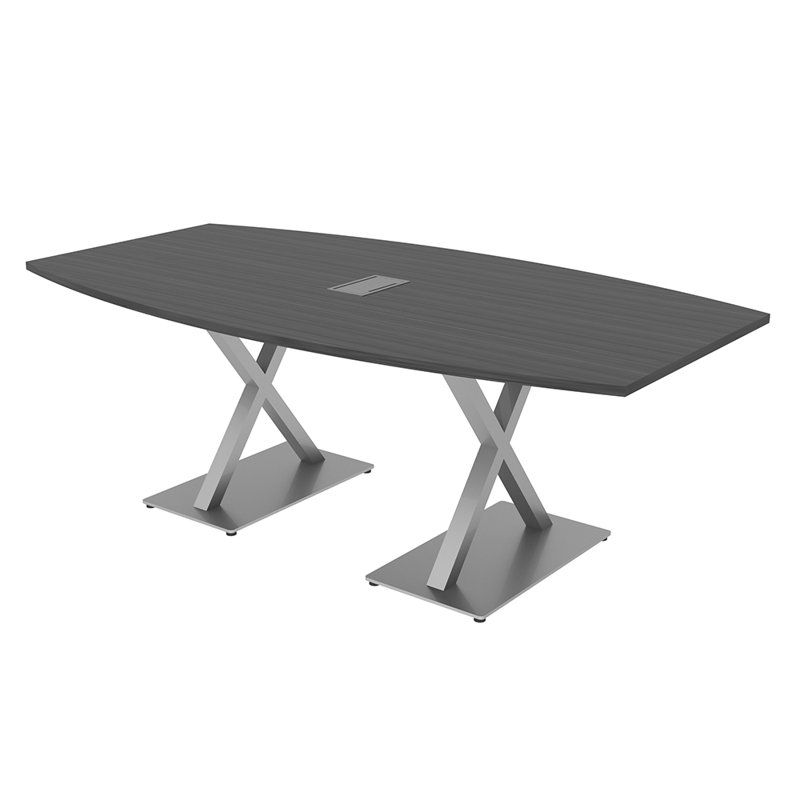 Table de conférence en forme de bateau avec base en X en métal | Unité électrique, L 84 po x l 48 po, Nuit asiatique