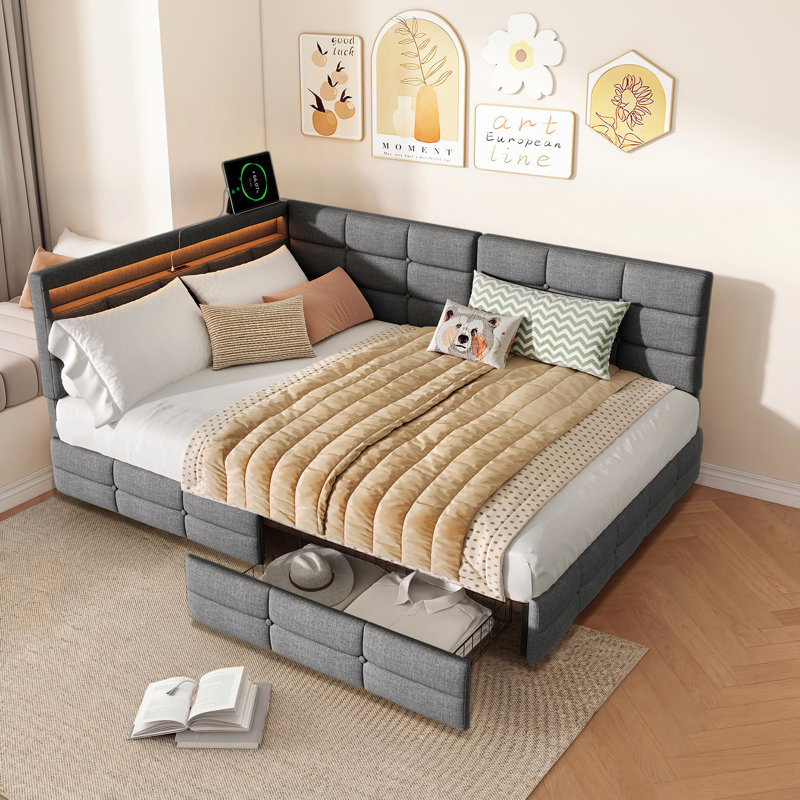 Upholstered, Grey, European Double (140 x 200 cm)