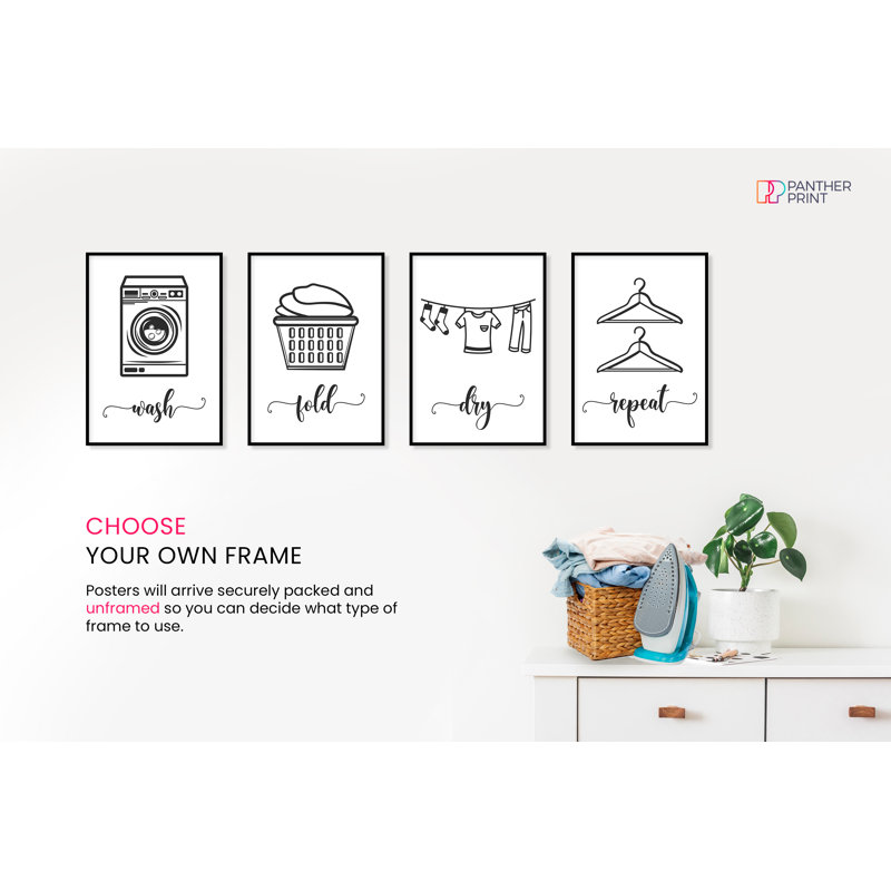 Wash, Dry, Fold, and Repeat 3 Piece Wall Art, 29.7cm H x 21cm W