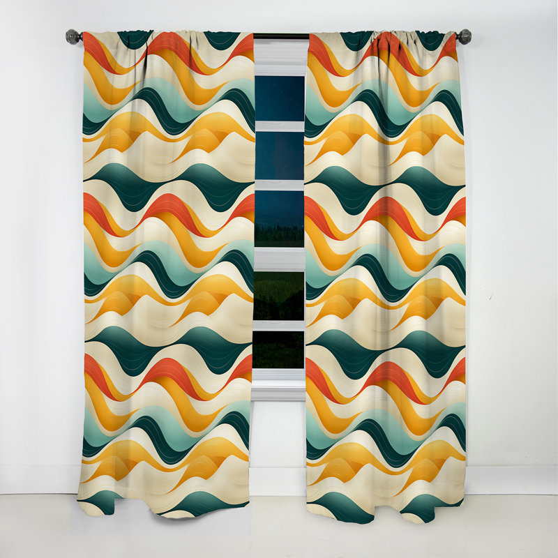 Retro Waves Lines I - Rideau Mid-Century - Rideau géométrique occultant - 1 panneau, L 52 po x L 120 po