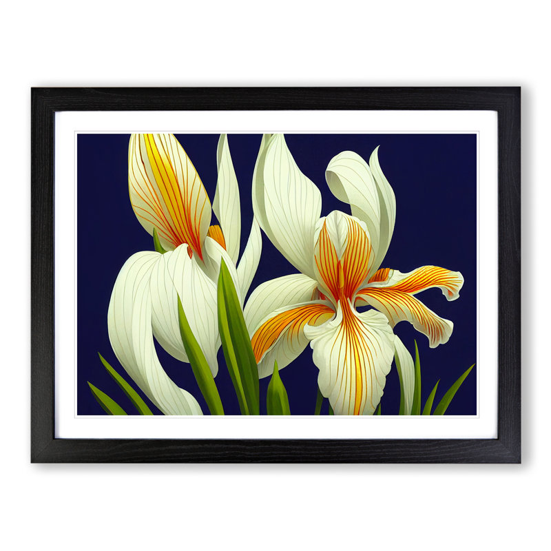 Adorable Iris Flowers 1 Piece Single Picture Frame Wall Art, 34cm H x 46cm W x 2cm D, Black Framed