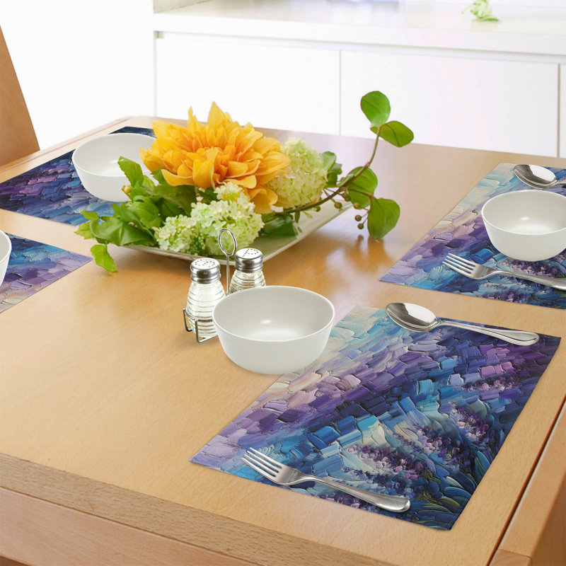 Azure Blue and Lilac Abstract Polyester Rectangle Placemats Set of 4