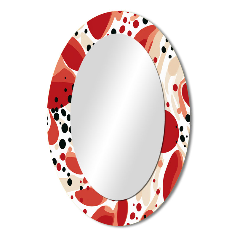 Red And White Polka Dots Pattern - Polka dots  Wall Mirror, Modern Decorative Mirror, Printed Metal Art, 36" H x 24" W, Oval