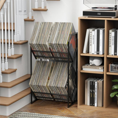 2-Tier Metal Vinyl Record Storage Rack With Reinforced Design - Holds 200 Lps, Adjustable Dividers, Non-Slip Base For Secure Album Display And Organiz by Latitude Run
