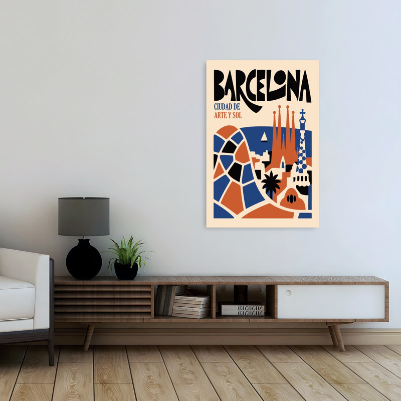 «Barcelona Art And Sun», impression abstraite de palmiers, art mural, H 48 po x l 32 po