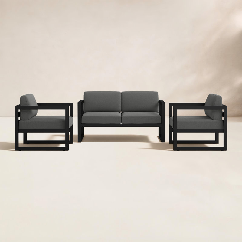 Ensemble de conversation 3 pièces avec coussins Sunbrella Smith, Toile gris anthracite Sunbrella®, Noir, noir, noir, noir