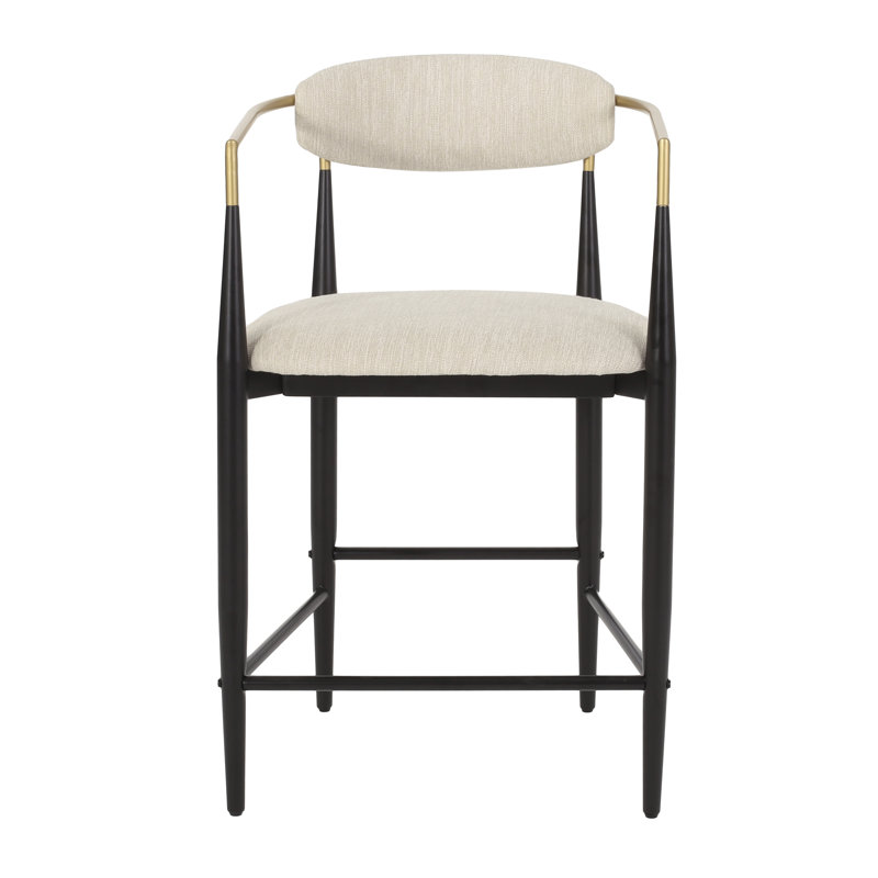 Beige and Black Upholstered Iron 25'' Counter Stools, Set of 2