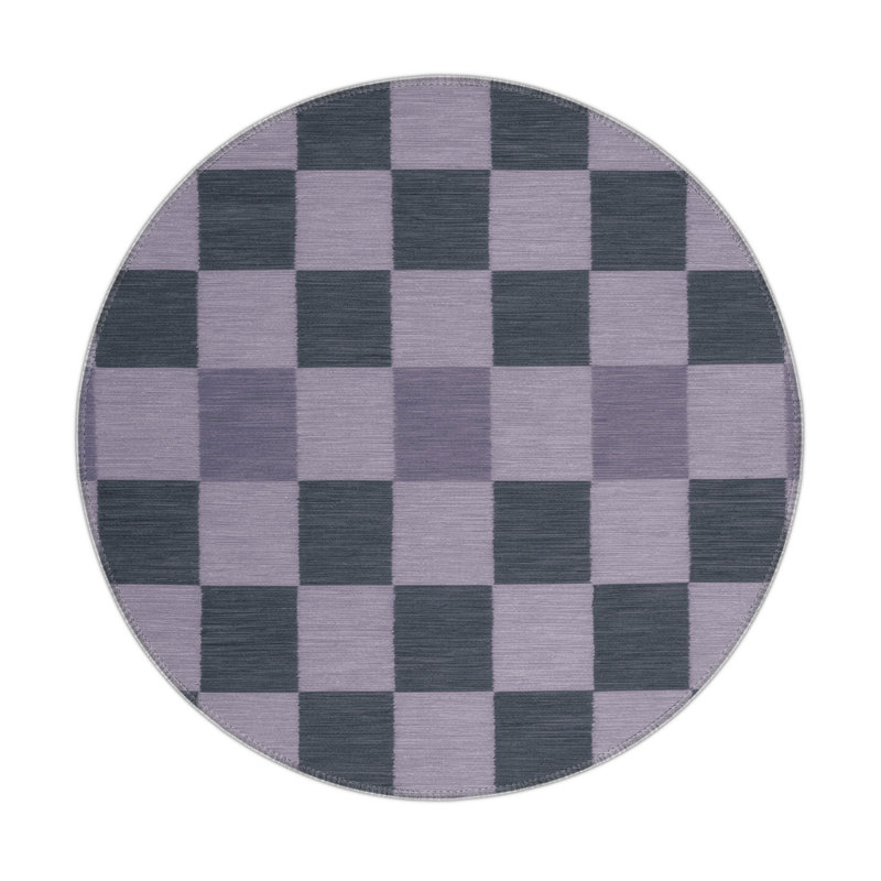 Tapis d'intérieur et d'extérieur à carreaux gris, Rond 5 pi