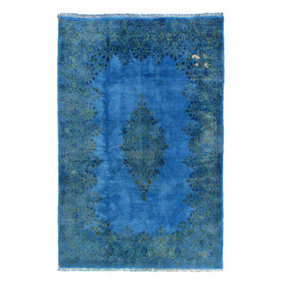 Blue Overdyed Vintage Persian Kerman rug 5'9'' X 8'11''