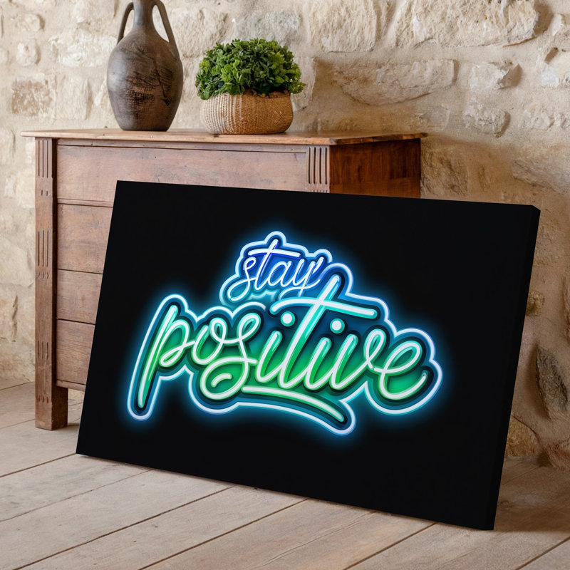 Reproduction d'art sur toile, "Néon vibrant" avec la phrase "Stay positif", art dans un script dynamique, H 11 po x l 14 po