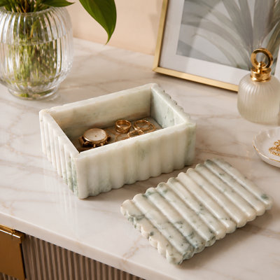Sculpted Marble Storage Box, Natural Stone