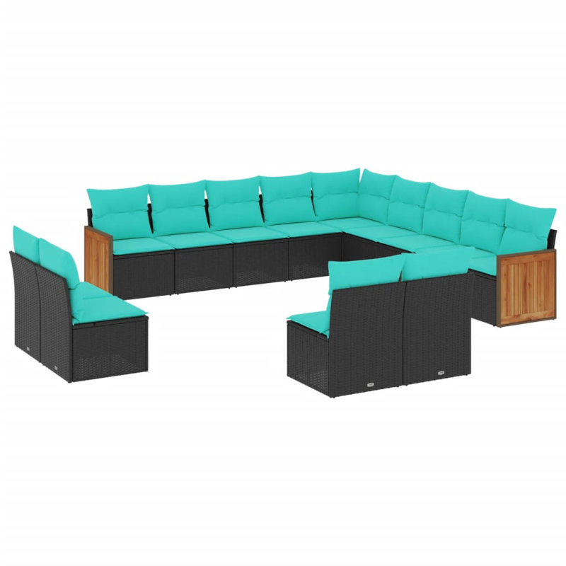  Ensemble de canapé de patio 13 pièces avec coussins en rotin de polyester noir