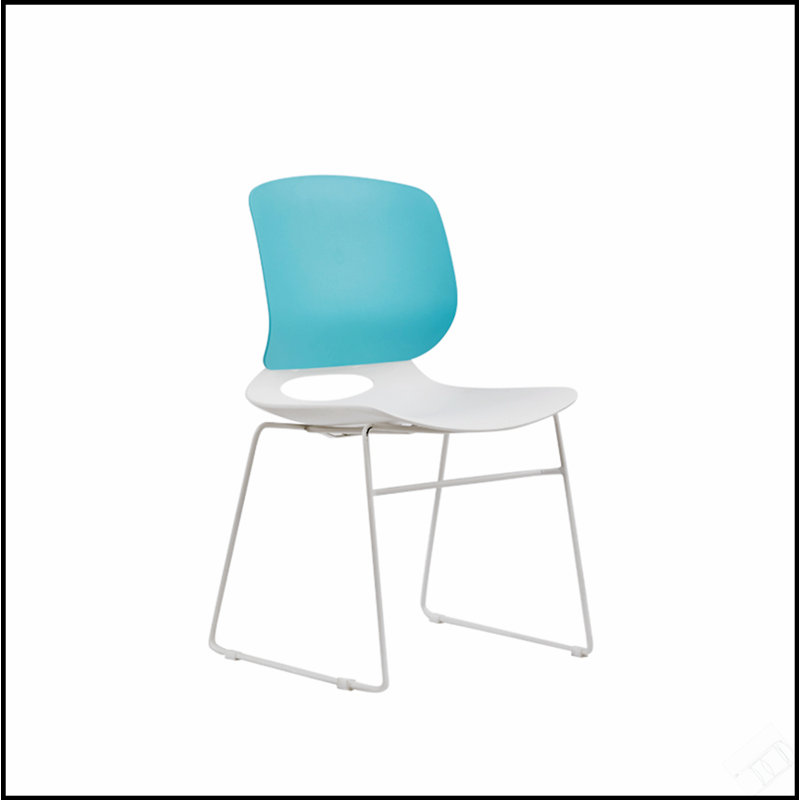 Ensemble de 4 chaises empilables modernes en blanc et bleu, siège en polypropylène durable et dossier en fibre de verre, conception ergonomique pour le confort