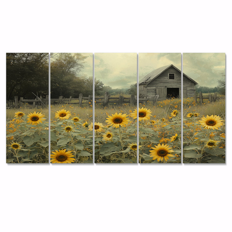 Druvis - décoration murale tournesols - art mural traditionnel 5 pièces, H 28 po x l 60 po
