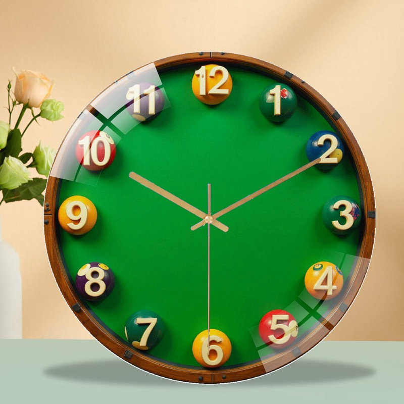 Mini-table de billard avec boules et chiffres colorés - horloge murale moderne en verre 12 po