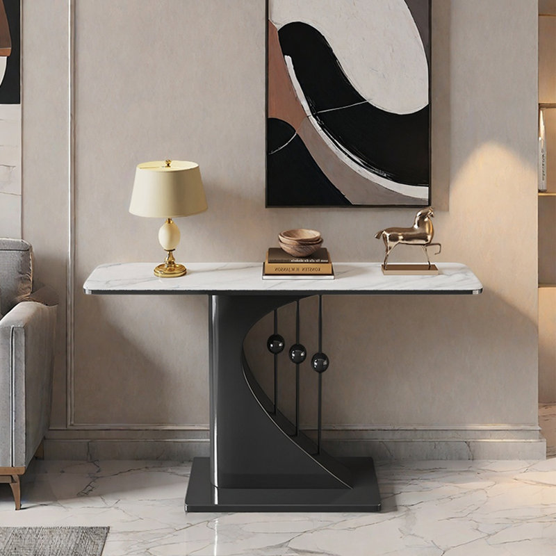 Table d'entrée moderne et minimaliste, 31.5" H x 39.4" W x 11.8" D, Blanc, Noir