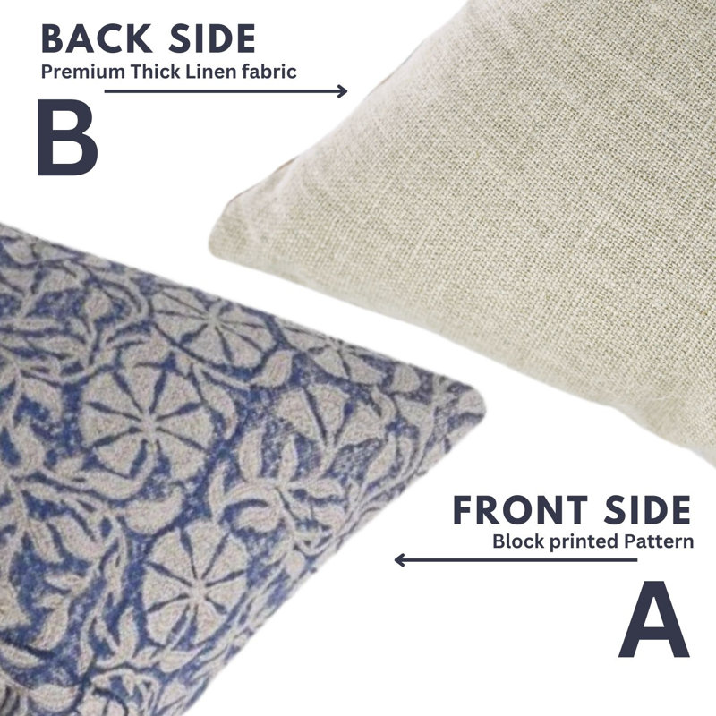 Linen Square Pillow Cover, 18" x 18", Navy/Beige