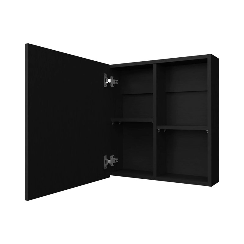 Armoire de salle de bain élégante noire avec miroir et 3 compartiments de rangement, Noir