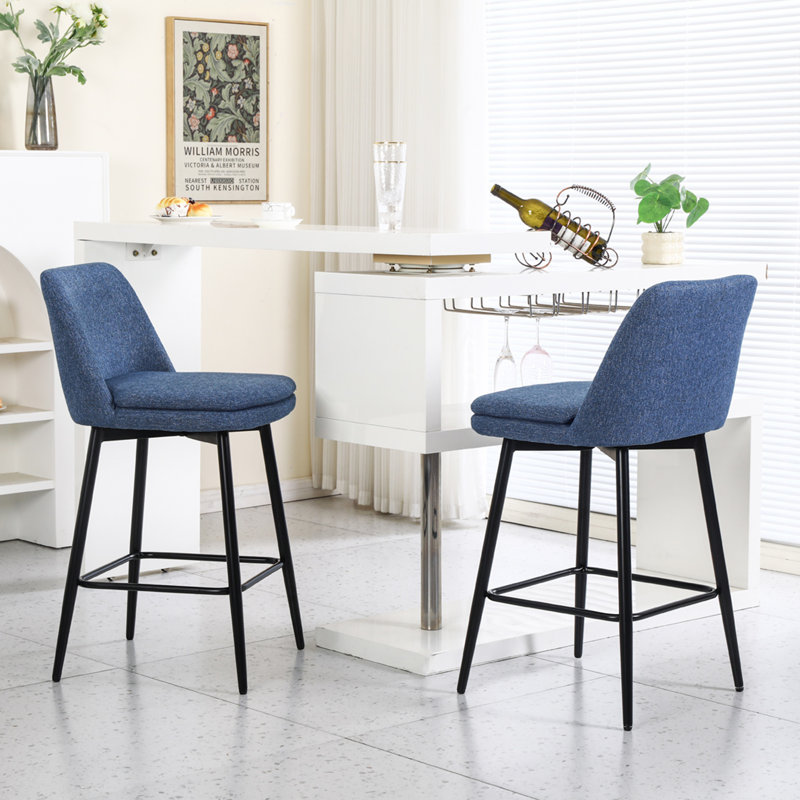 Elegant Counter Height Swivel Bar Stools Set Of 2, 360° Swivel With Upholstered Seat And Metal Legs For Kitchen Island And Pub
