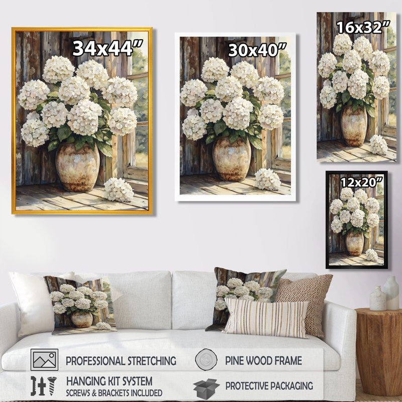 Paysage d'hortensias dans la brise d'été - art mural hortensias, Argent argent, H 40 po x l 30 po