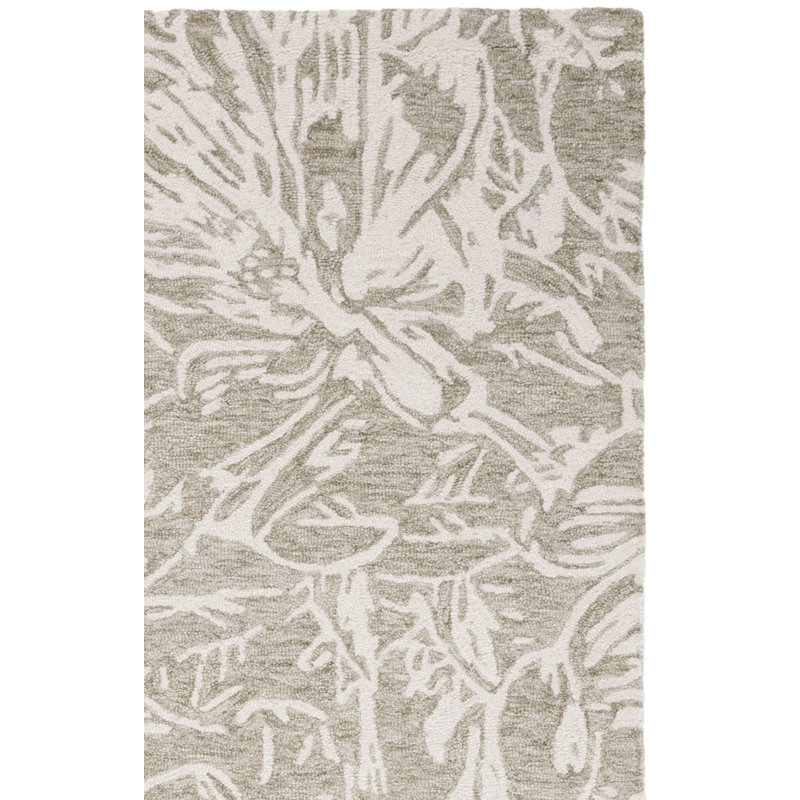 Tapis floral gris / ivoire en laine / coton touffeté à la main Abed, Rectangle 8 pi x 10 pi