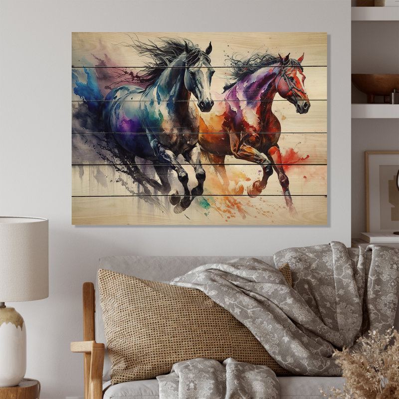 Tori Horses Courir II - impression sur bois sans cadre, H 12 po x l 20 po x P 1 po