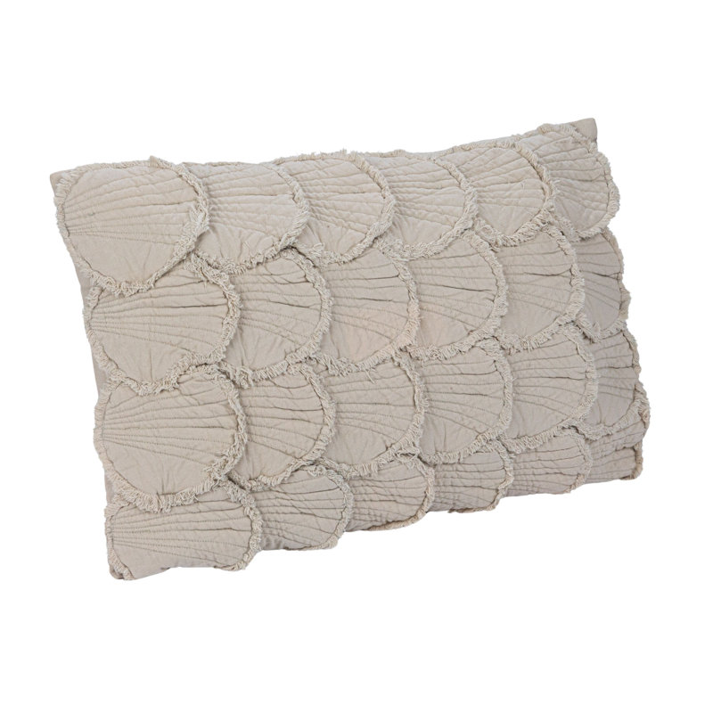 Sage Cotton Lumbar Pillow with Quilted Seashells