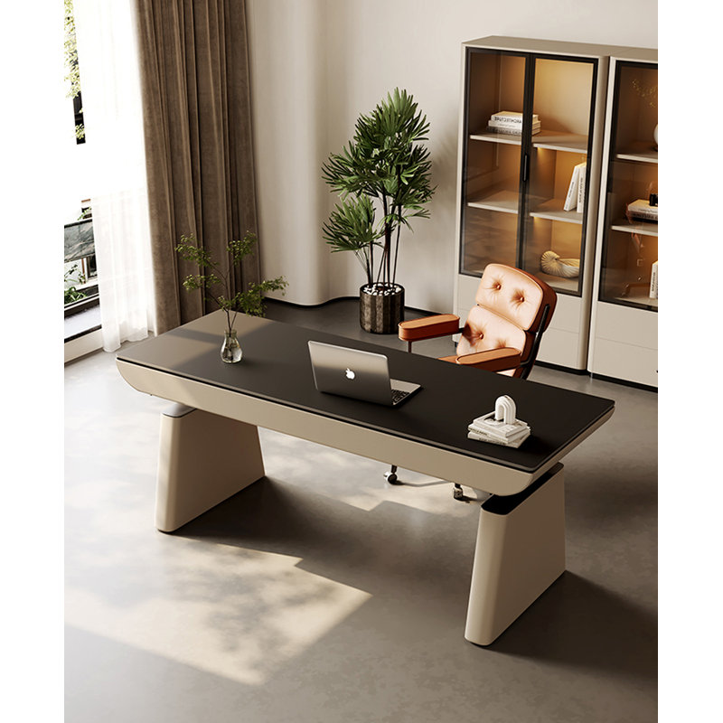 Bureau en pierre frittée à hauteur réglable, Noir, 23.62" H x 55.12" W x 27.56" D