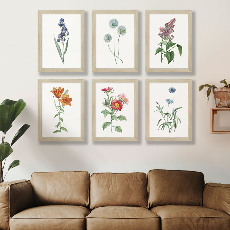 Fleur rétro - ensemble de 6 reproductions sans cadre, H 10 po x l 8 po