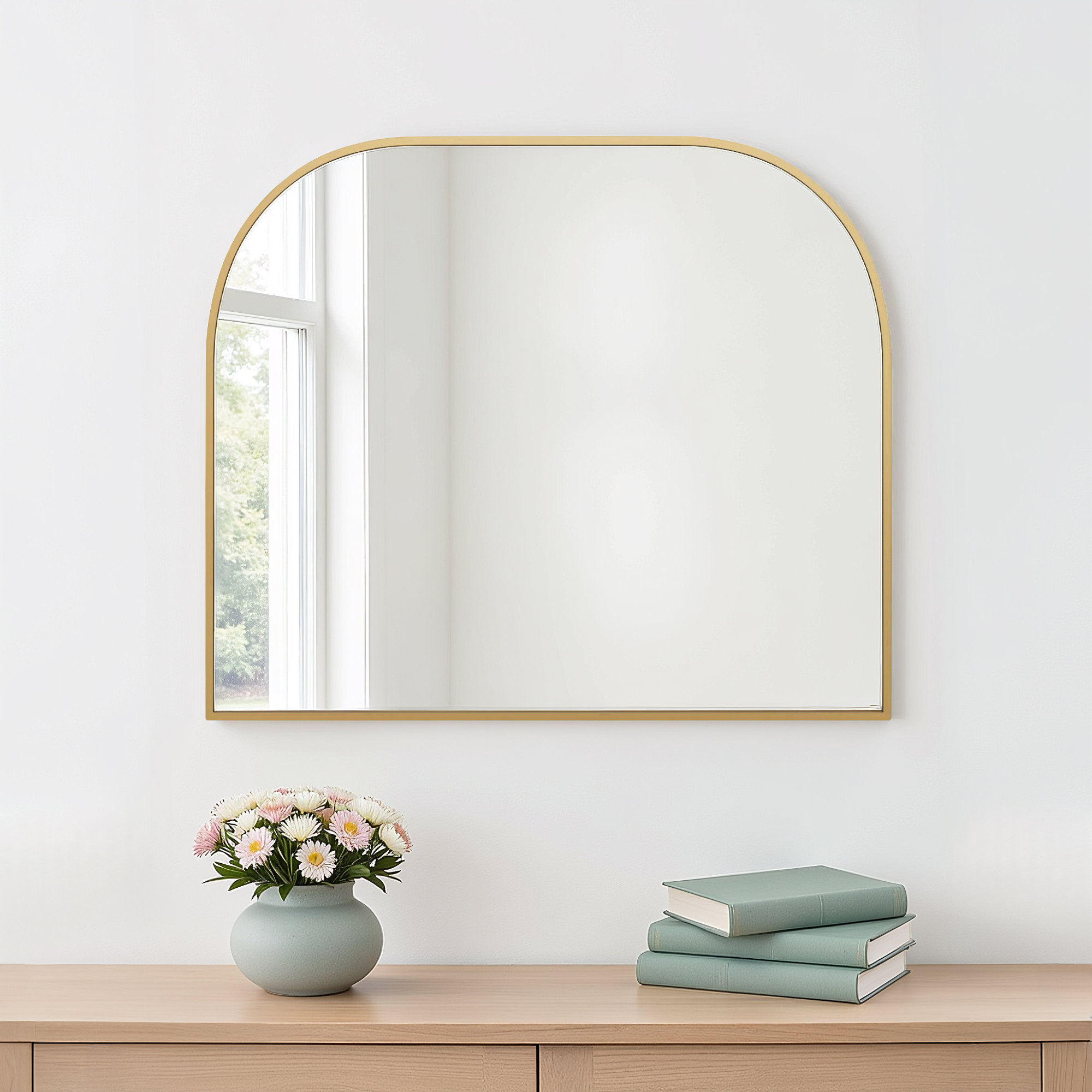 Sabine Metal Wide Arch Wall Mirror, Brass, 34" x 40"