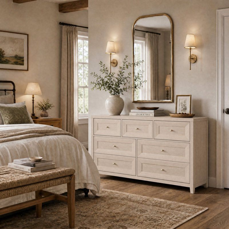 Acero 7 Drawers Dresser, Ivory White