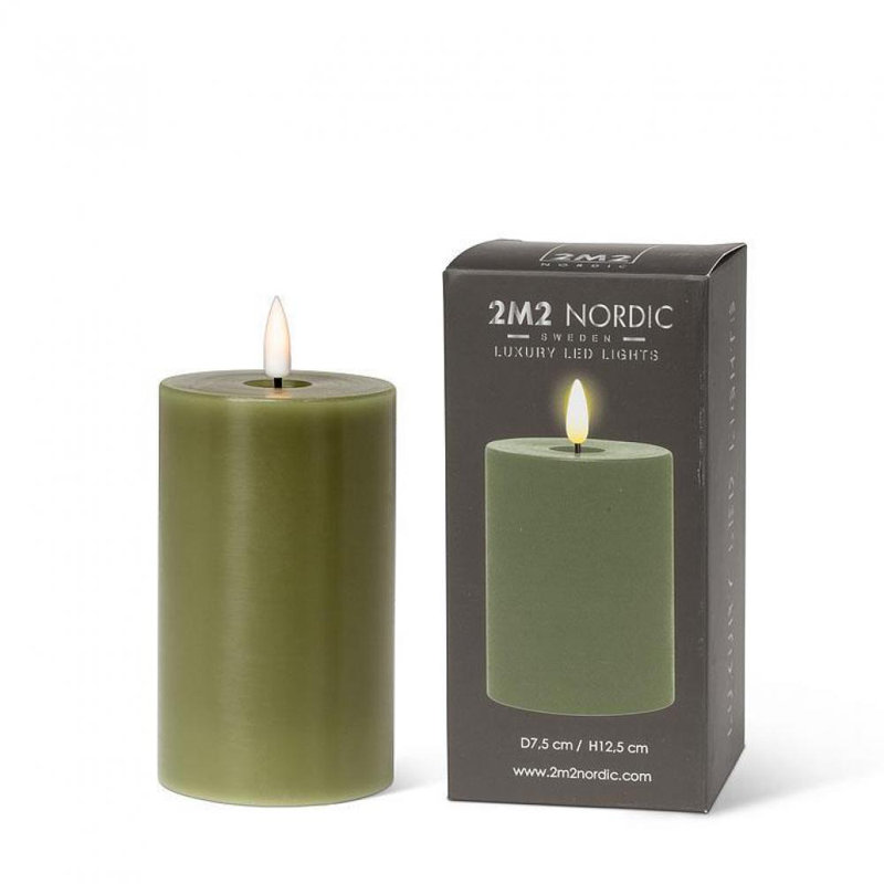 Unscented Flameless Candle, Green, 5" H x 3" W x 3" D, 1