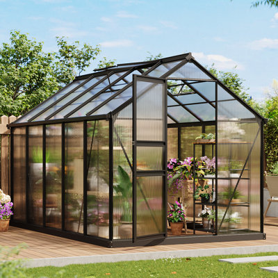 6x10 FT Polycarbonate Walk-in Greenhouse – Heavy-Duty Aluminum Frame Garden House with Roof Vent & Lockable Door – UV-Resistant Outdoor Plant Growing Shelter for Backyard, Patio, and Lawn