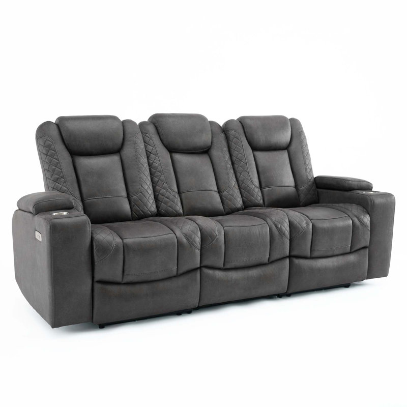 Bhopinder 3 Seater Linen Electric Reclining Sofa, Grey Fabric