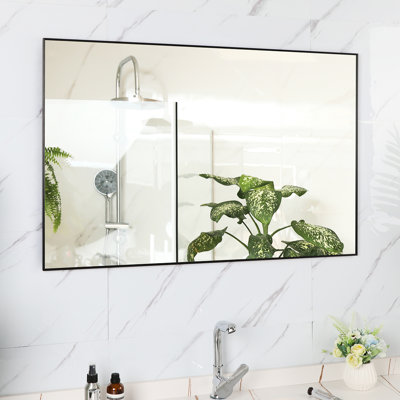 Miroir mural 36 po x 24 po noir avec cadre en aluminium léger - facile à installer dans la salle de bain, la chambre à coucher, l'installation dans la salle de toilette, le salon, et plus encore