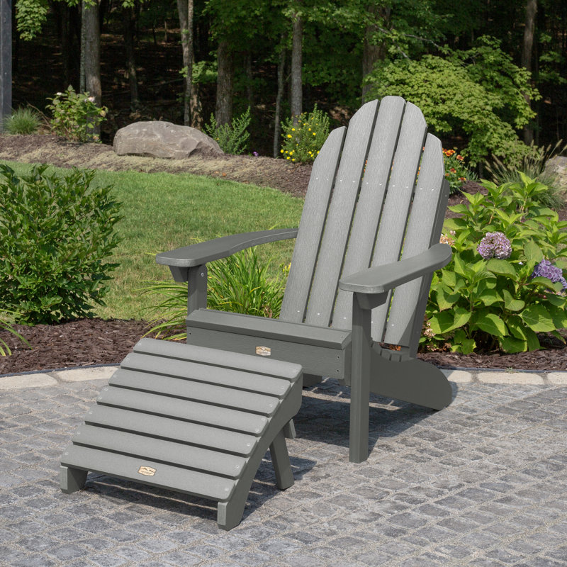 Hinz Outdoor Adirondack Chair With Ottoman, Coastal Teak