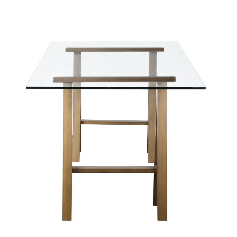 Brady Glass Desk, 30" H x 71" W x 36" D, Brushed Brass