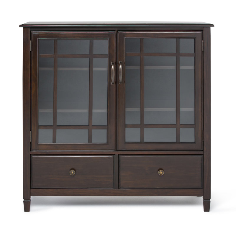 Connaught 46"W Solid Wood Traditional Tall Storage Cabinet with Glass Doors and Adjustable Shelves, Dark Chestnut Brown