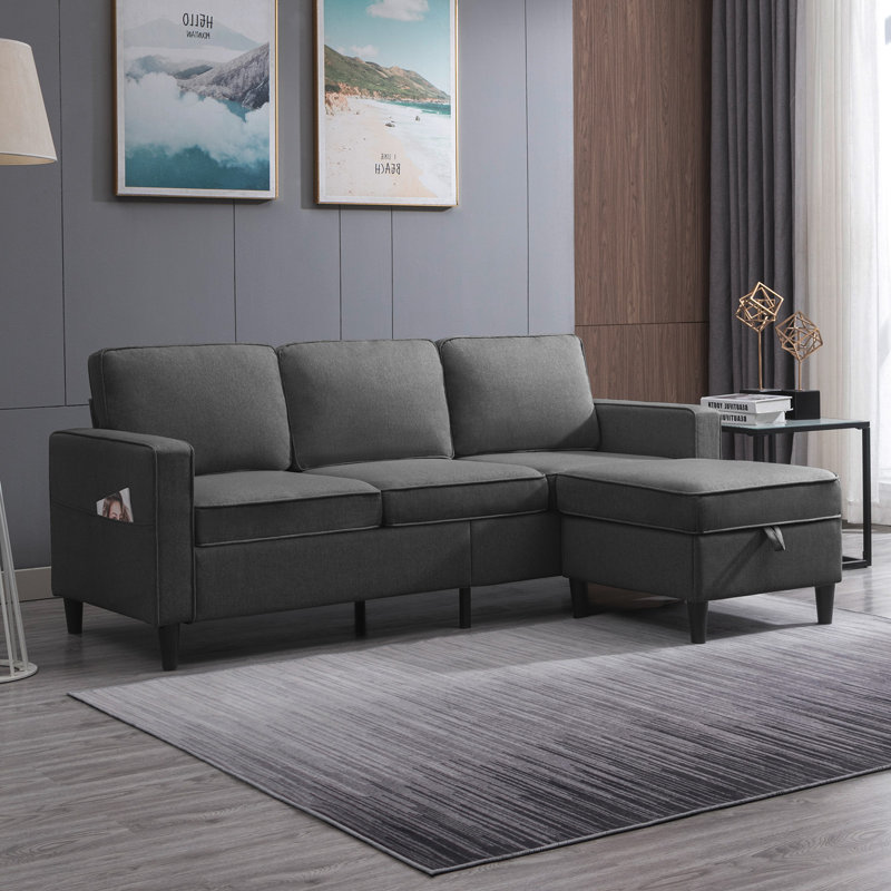 4 Seater Linen Sofa, Dark Grey
