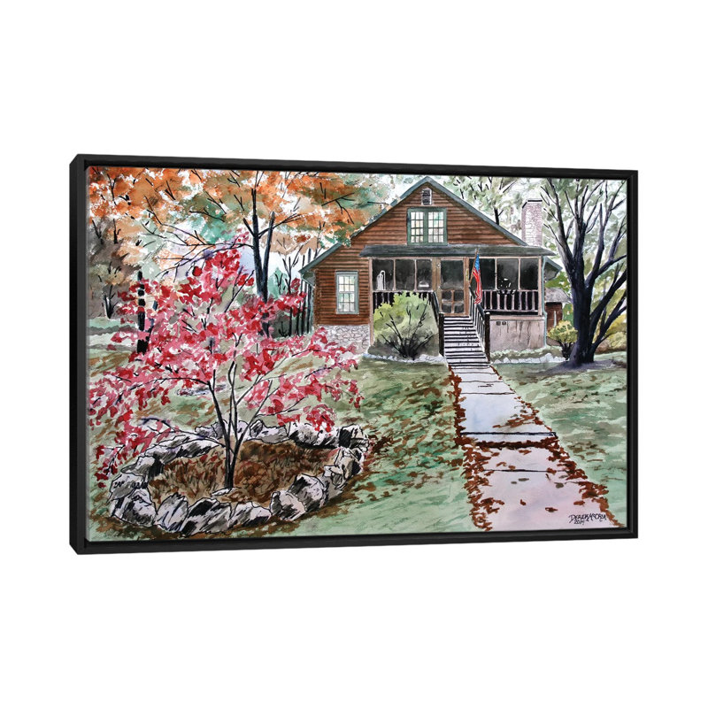 «log cabin', impression sur toile, H 18 po x l 26 po x P 1,5 po, Toile avec cadre noir, Pas de tapis