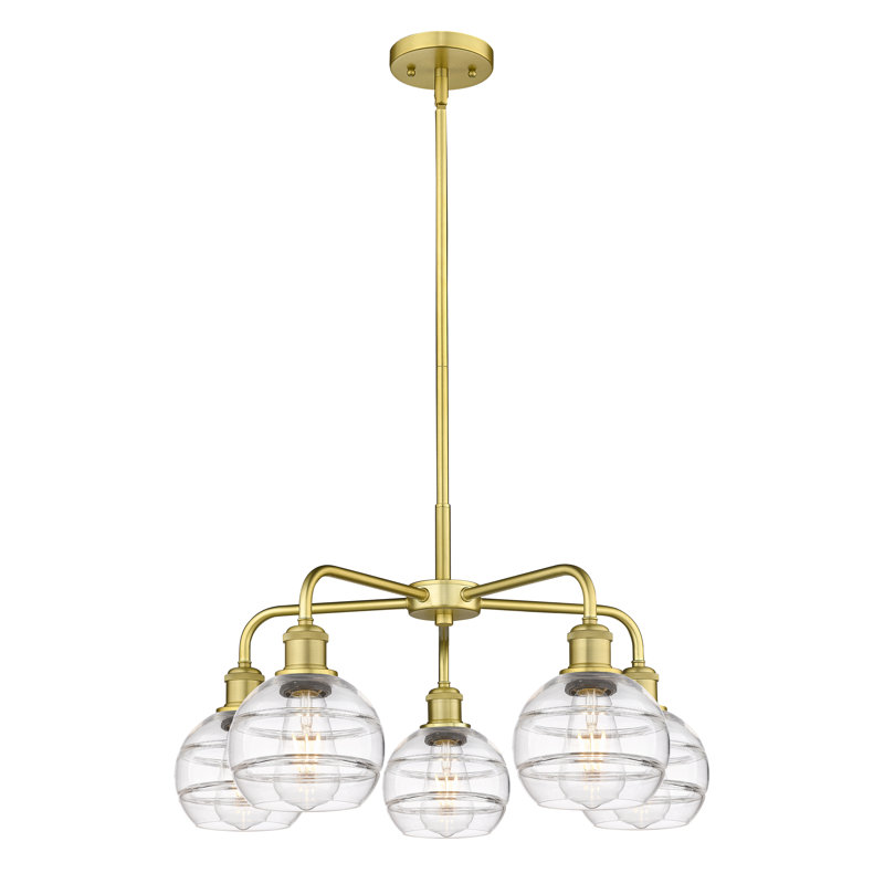 Lustre rond / ovale à abat-jour 5 lumières, Transparent, H 13,38 po x l 23,88 po x P 23,88 po, Or satiné