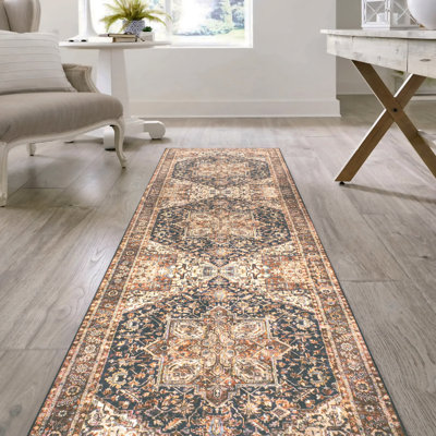 Chapell Chenille Mid-Century Medallion Machine-Washable Black/Terra Rug