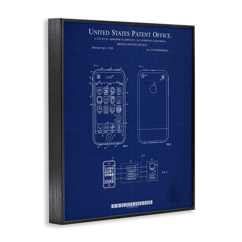 Dessin de téléphone cellulaire, estampe numérique par Karl Hronek, Giclée encadrée noir minuit, H 14 po x l 11 po