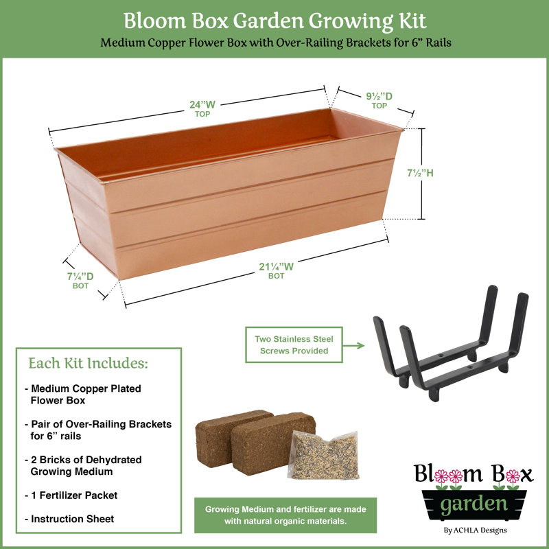 Metal Railing Planter, Copper Plated