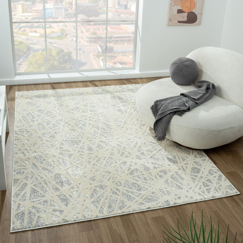 Tapis gris en polypropylène tissé à la machine à motif abstrait Tankut, Rectangle 6 pi x 9 pi