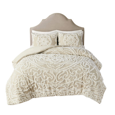 Literie en coton chenille à médaillon - attrayant, 100% coton, 4 attaches, housse de couette lavable à la machine