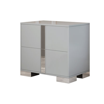 Elegant Nightstand With Metal Foot, Mirrored Bedside Table With 2 Drawers For Bedroom, Living Room, Gray (Old SKU: WF319353AAE)