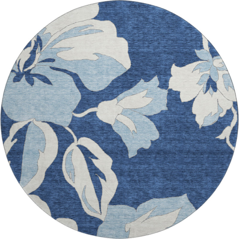 Tapis bleu marine de qualité supérieure lavable à la machine Prisco, Rond 8 pi