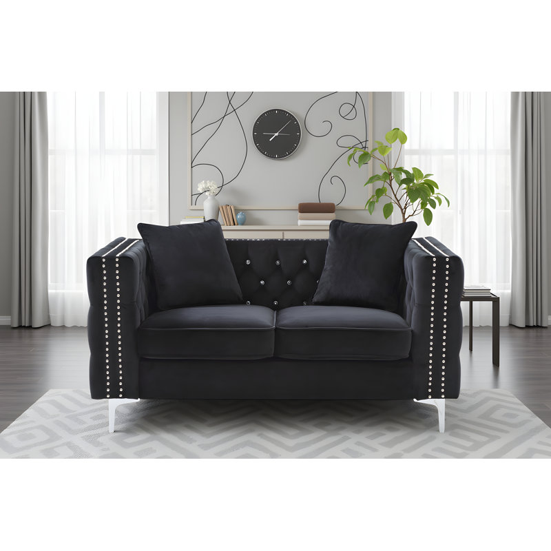 Lyon Velvet Loveseat, Black